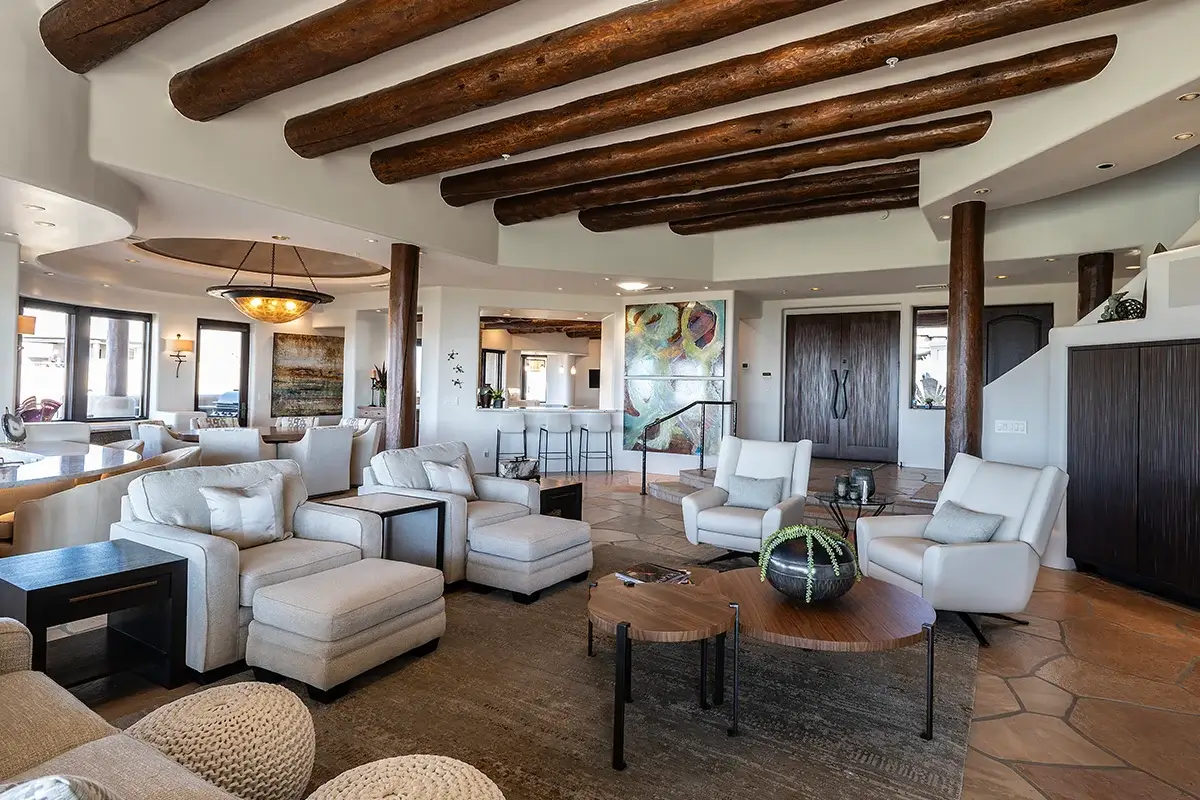 custom home design trends. wood beams, modern design